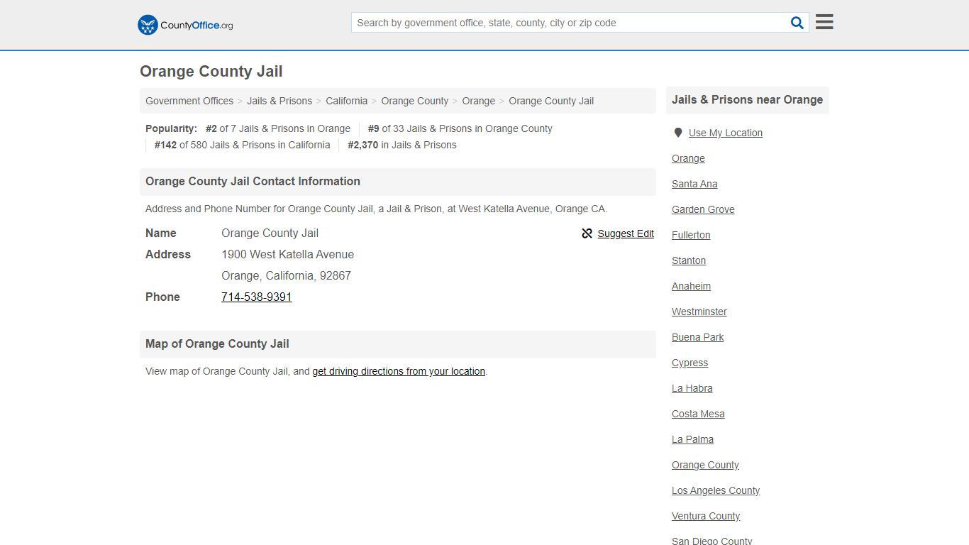 Orange County Jail - Orange, CA (Address and Phone) - County Office