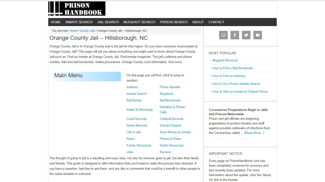 Orange County Jail – Hillsborough, NC - Prison Handbook