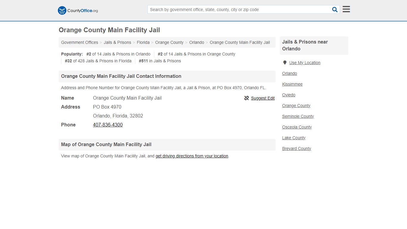 Orange County Main Facility Jail - Orlando, FL (Address and Phone)