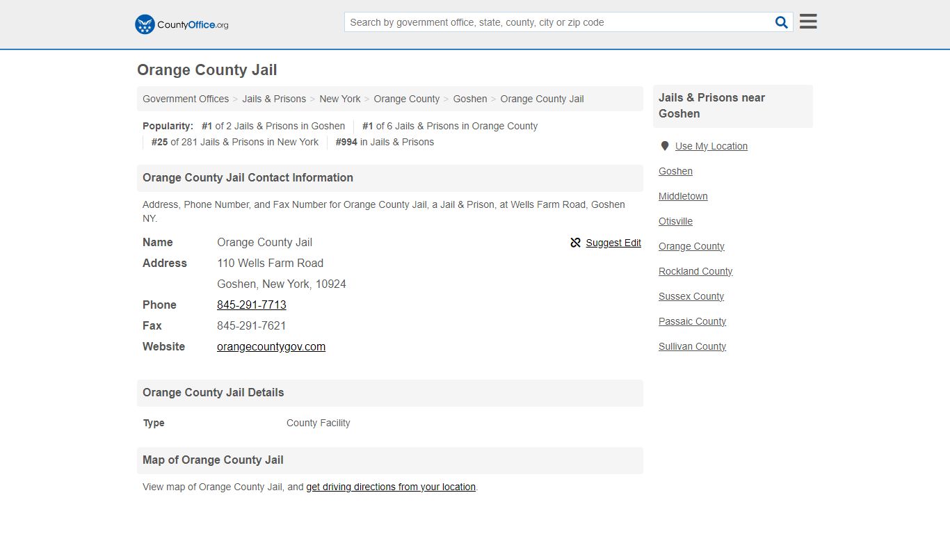 Orange County Jail - Goshen, NY (Address, Phone, and Fax)