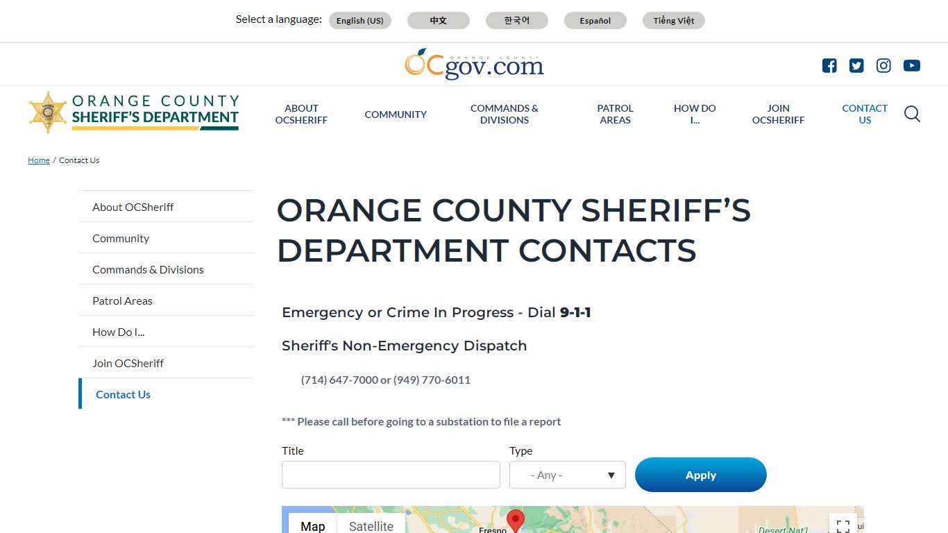 Orange County Sheriff’s Department Contacts